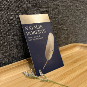 Notary Loan Signing Agent Navy & Gold Quill Business Card