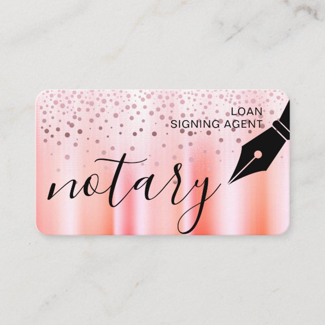 Notary Loan Signing Agent Nib Logo Tax Rose Gold Business Card (Front)