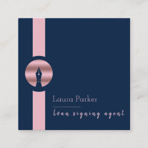 Notary Loan Signing Agent Nib Rose Gold Writer Square Business Card