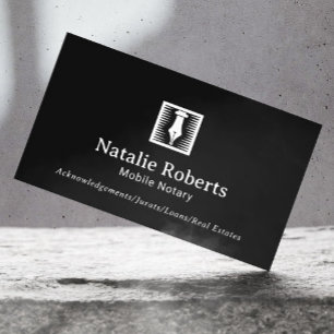 Notary Loan Signing Agent Pen Nib Logo Plain Black Business Card
