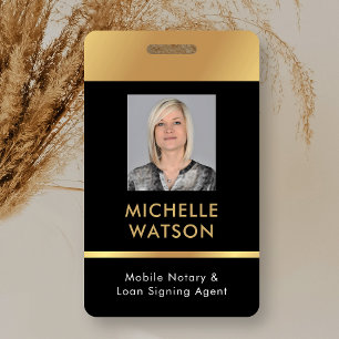 Notary Loan Signing Agent Photo ID Black & Gold Badge