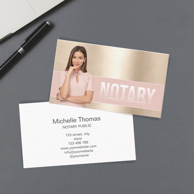 Notary Loan Signing Agent Professional Pink Photo  Business Card (Creator Uploaded)