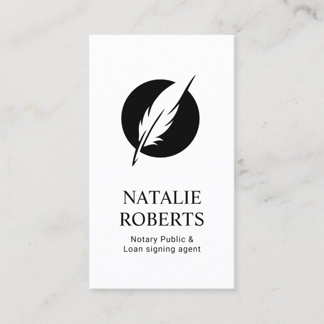 Notary Loan Signing Agent Professional Quill Logo Business Card (Front)