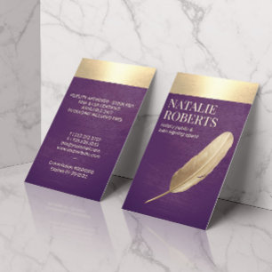 Notary Loan Signing Agent Purple & Gold Quill Business Card