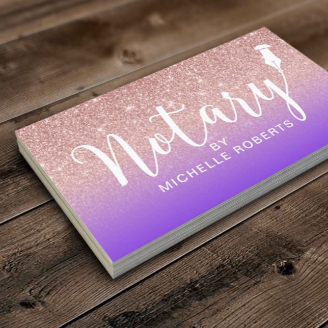 Notary Loan Signing Agent Purple & Rose Gold Business Card (Creator Uploaded)