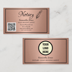Notary Loan Signing Agent QR Code Rose Gold Business Card