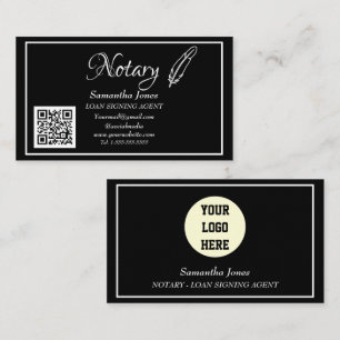 Notary Loan Signing Agent QR Code Scannable Black Business Card