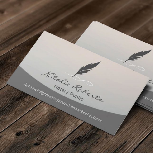 Notary Loan Signing Agent Quill Logo Classy Silver Business Card (Creator Uploaded)