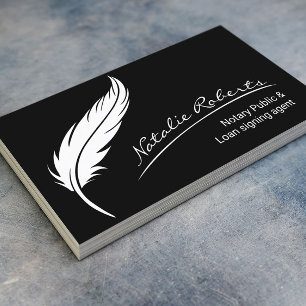 Notary Loan Signing Agent Quill Signature Black Business Card
