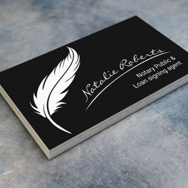 Notary Loan Signing Agent Quill Signature Black Business Card (Creator Uploaded)