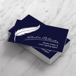 Notary Loan Signing Agent Quill Signature Navy Business Card