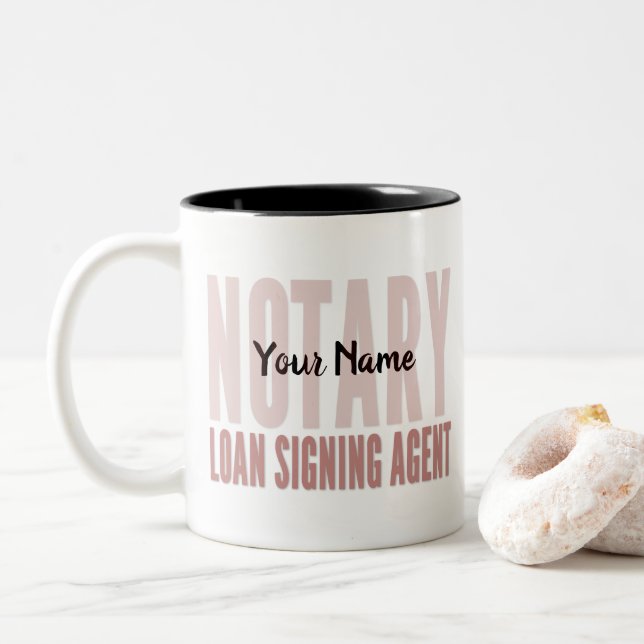 Notary Loan Signing Agent Red Font Customised Two-Tone Coffee Mug (With Donut)