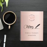 Notary loan signing agent rose gold 2025 planner<br><div class="desc">A chic rose gold,  blush background,  decorated with a feather pen.  Personalise and add your business logo and a name and year(s).  Black text: Notary</div>