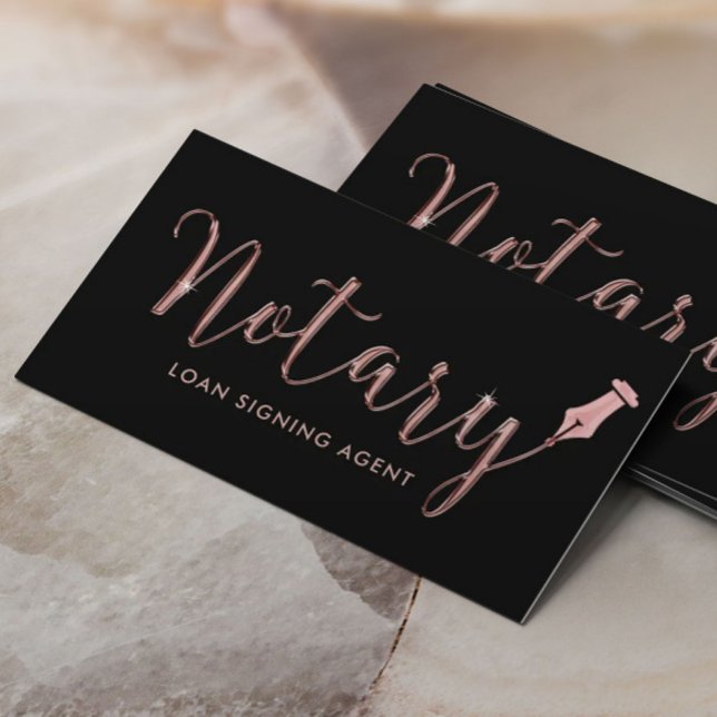 Notary Loan Signing Agent Rose Gold 3D Script Business Card (Creator Uploaded)