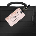 Notary loan signing agent rose gold blush luggage tag<br><div class="desc">A rose gold,  blush background decorated with a black signature signing pen.  Elegant hand lettered style script.  Personalise and add Your name,  text, 
Add your contact information on the back.</div>