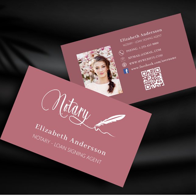 Notary loan signing agent rose gold photo QR code Business Card (Creator Uploaded)