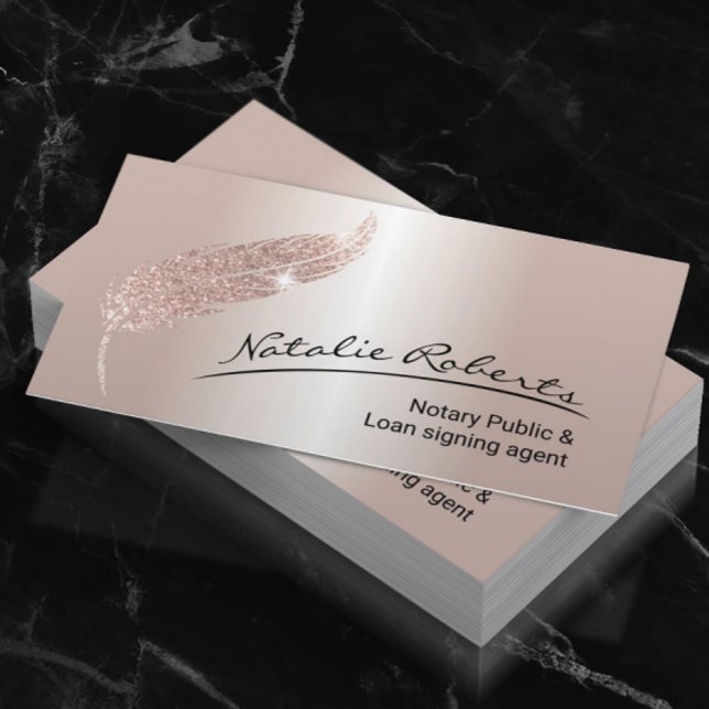 Notary Loan Signing Agent Rose Gold Quill Business Card (Creator Uploaded)