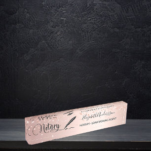 Notary loan signing agent rose gold script nameplate