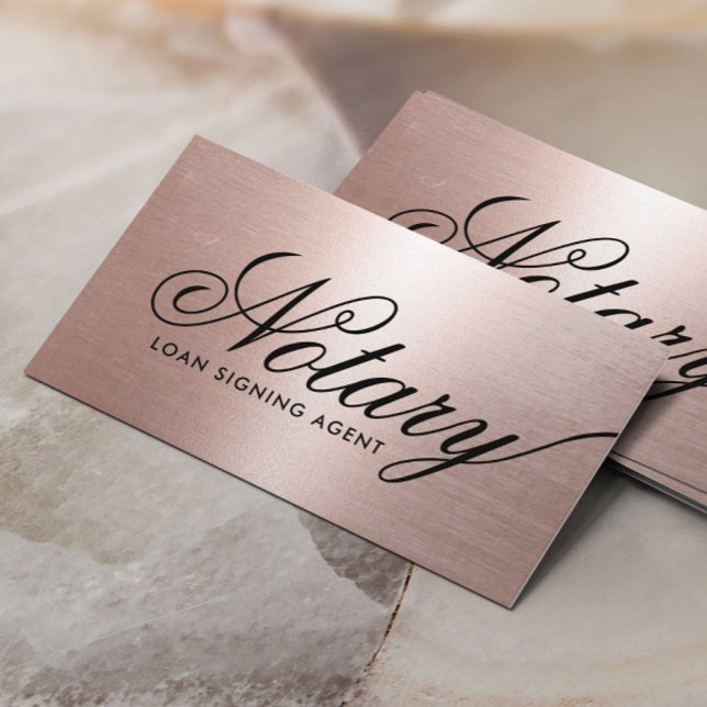 Notary Loan Signing Agent Rose Gold Typography Business Card (Creator Uploaded)