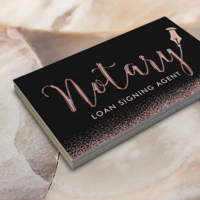 Notary Loan Signing Agent Rose Gold Typography Business Card (Creator Uploaded)