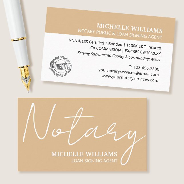 Notary Loan Signing Agent Script Logo Gold Business Card (Creator Uploaded)