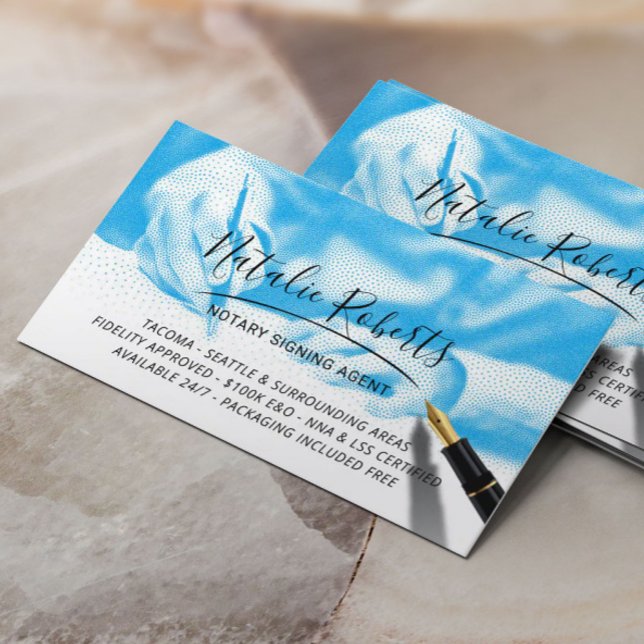 Notary Loan Signing Agent Signature Blue Business Card (Creator Uploaded)