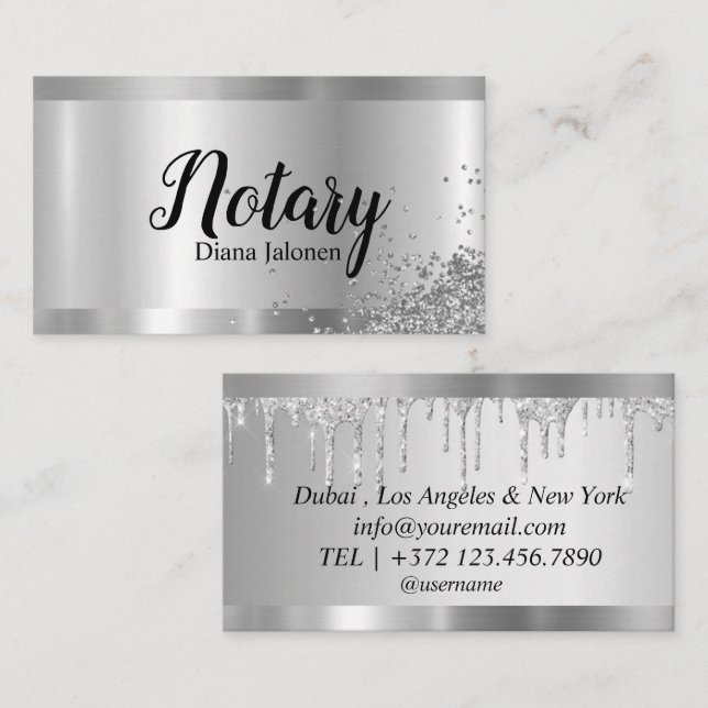 Notary Loan Signing Agent Silver Border Business Card (Front/Back)