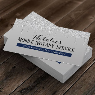 Notary Loan Signing Agent Silver Drips Navy Blue Business Card