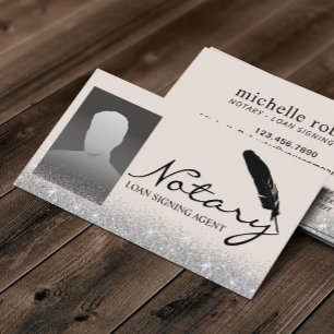 Notary Loan Signing Agent Silver Glitter Photo Business Card