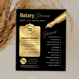 Notary Loan Signing Agent Stamp Black & Gold Logo Flyer
