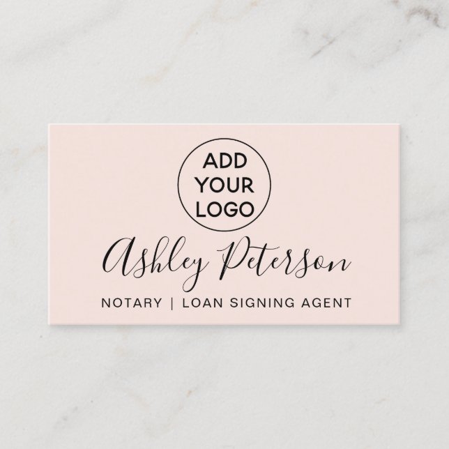 Notary logo typography pink minimalist elegant business card (Front)