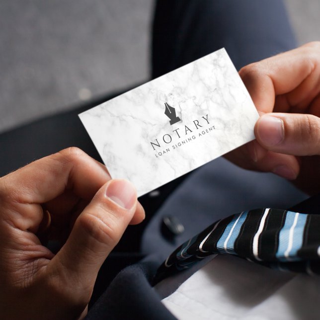 Notary Mobile Loan Signing Agent White Marble Business Card (Creator Uploaded)