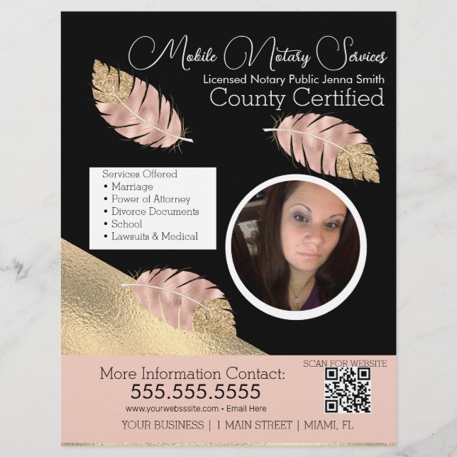 Notary Mobile Services Photo Pink Black QR FLYER  (Front)
