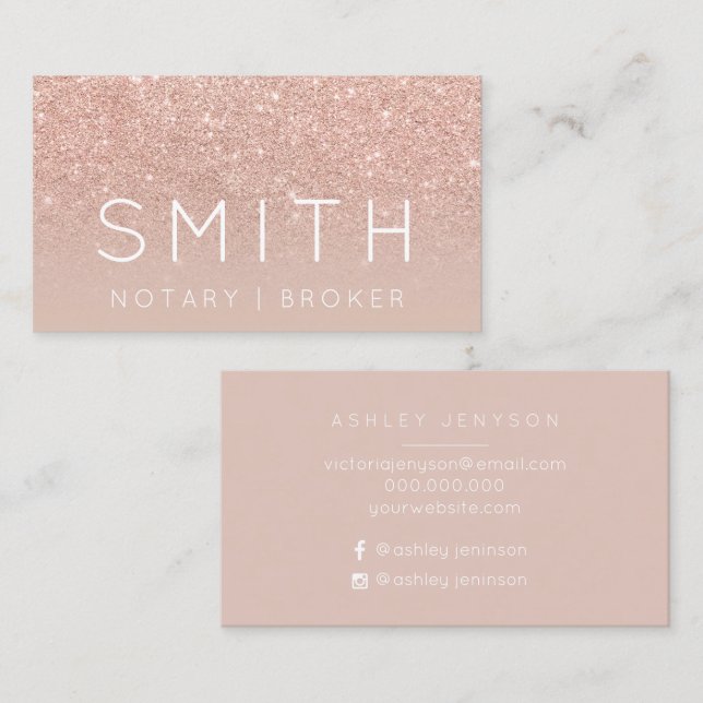 Notary name elegant typography blush rose gold business card (Front/Back)