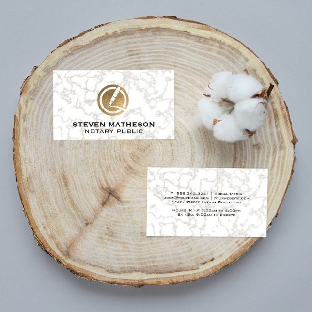 Notary Pen | Gold Foil Marble Business Card (Creator Uploaded)