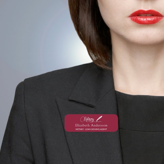 Notary pen script burgundy magnetic name tag (Creator Uploaded)