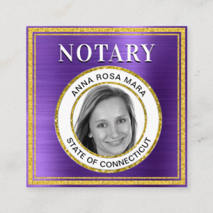 *~* NOTARY PHOTO  METAL PURPLE Signing Agent Squar Square Business Card