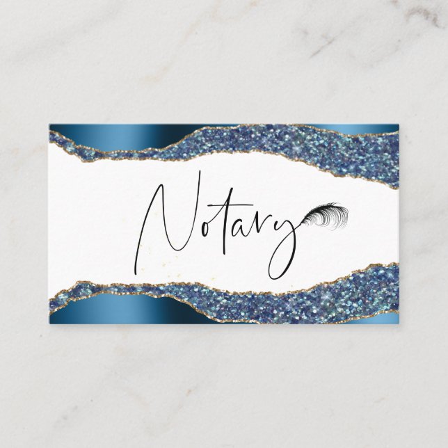 *~* NOTARY PHOTO Pen Feather Signing Agent Glitter Business Card (Front)