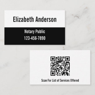 Notary Public Black and White QR Code Template Business Card