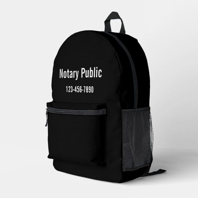Notary Public Black White Phone Number Template Printed Backpack (Back Corner Right)