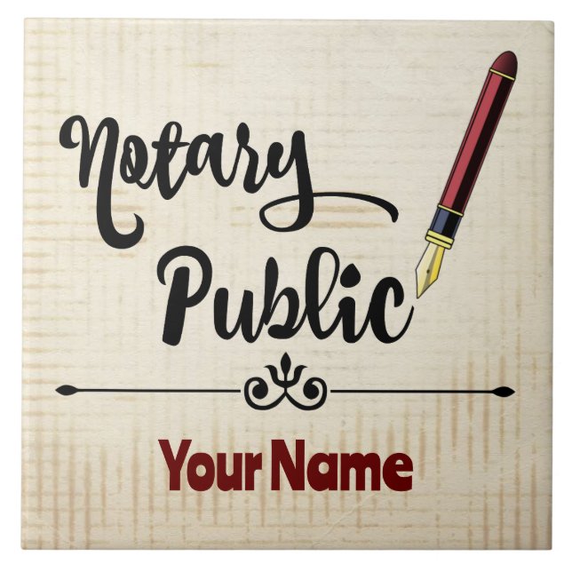 Notary Public Burgundy Ink Pen Customised Name Ceramic Tile (Front)