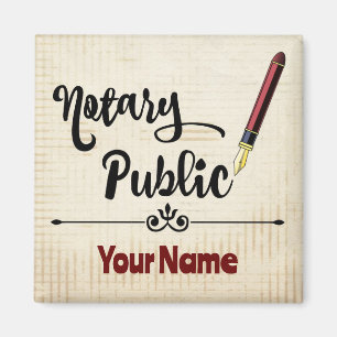 Notary Public Burgundy Ink Pen Customized Name Magnet