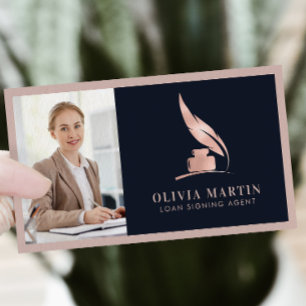 Notary Public Elegant Blush & Navy Professional  Business Card