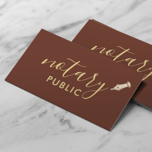 Notary Public Elegant Script Brick Red & Gold Business Card