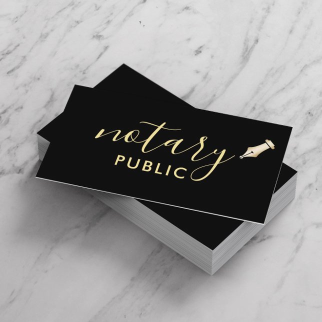 Notary Public Elegant Script Plain Black Business Card (Creator Uploaded)