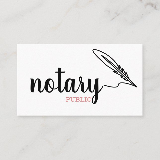 Notary Public Elegant Script Plain Black &  White  Business Card (Front)