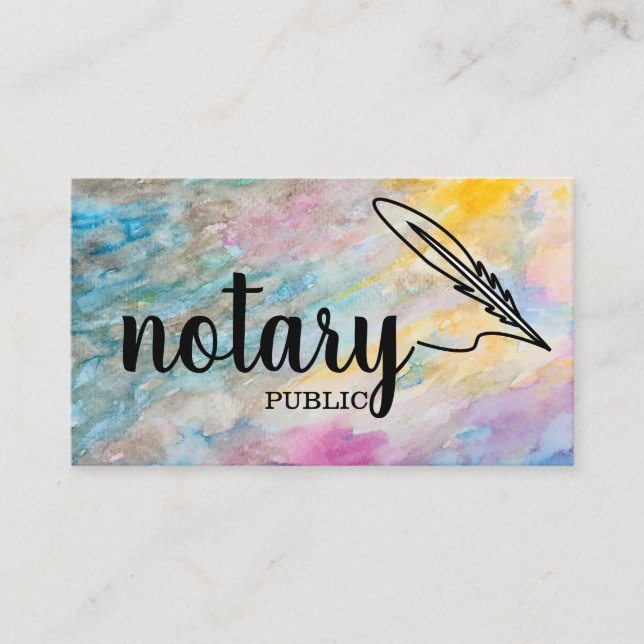 Notary Public Elegant Script Plain Black &  White  Business Card (Front)