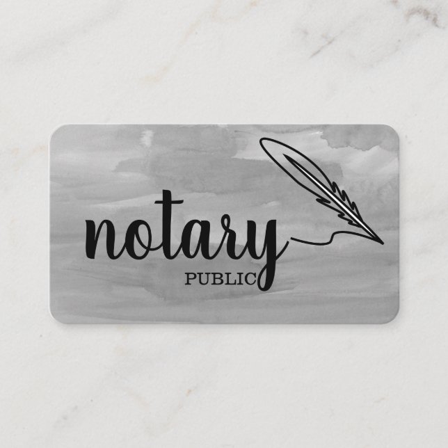 Notary Public Elegant Script Plain Black &  White Business Card (Front)