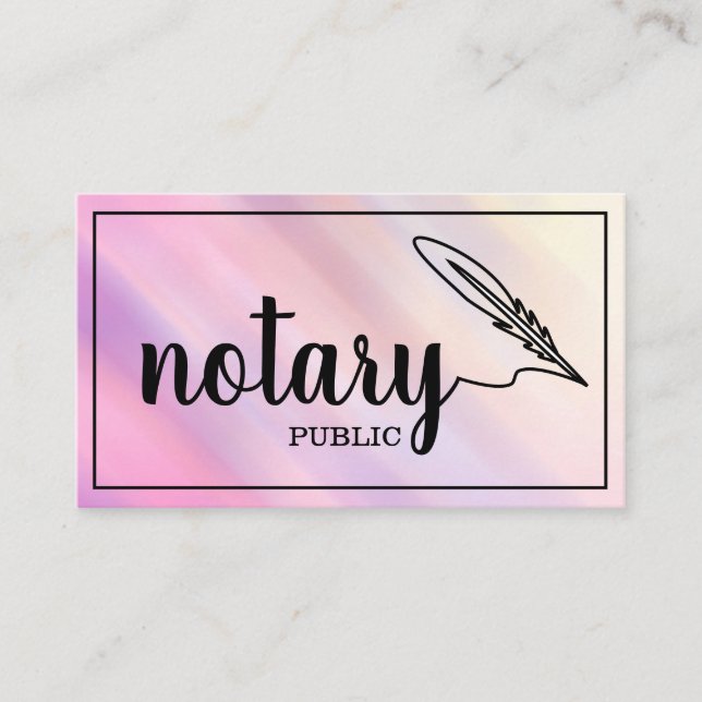 Notary Public Elegant Script Plain Black &  White  Business Card (Front)