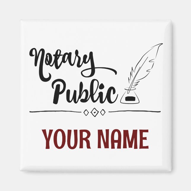 Notary Public Feather Quill Your Name Customised Magnet (Front)
